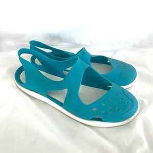 Crocs Swiftwater Wave Slip Ons Women's Sz 6 Teal/White Slingback Worn 2x